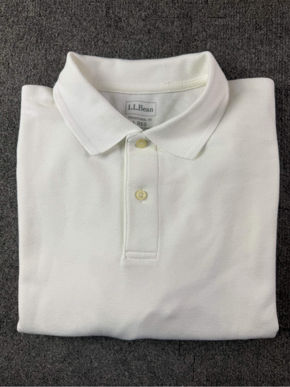 L L Bean Tradicional Fit Mens 100% Cotton Long Sleeve Polo Shirt Size L White